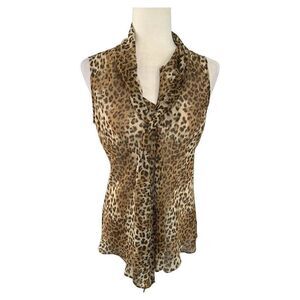 donna moore womens brown leopard print v neck sheer tank top blouse small medium
